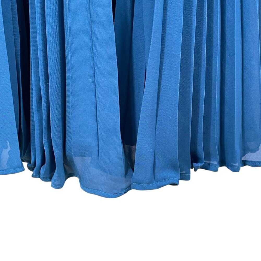 JJ's House Teal Chiffon Maxi Dress Lace Back Pleated Formal Gown Small - Picture 8 of 14